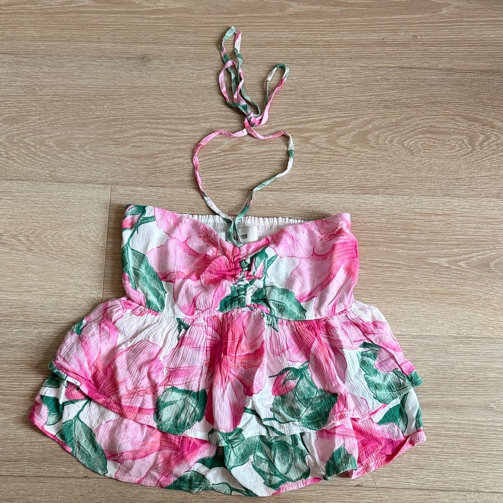 Hollister Pink and Green Floral Halter Top